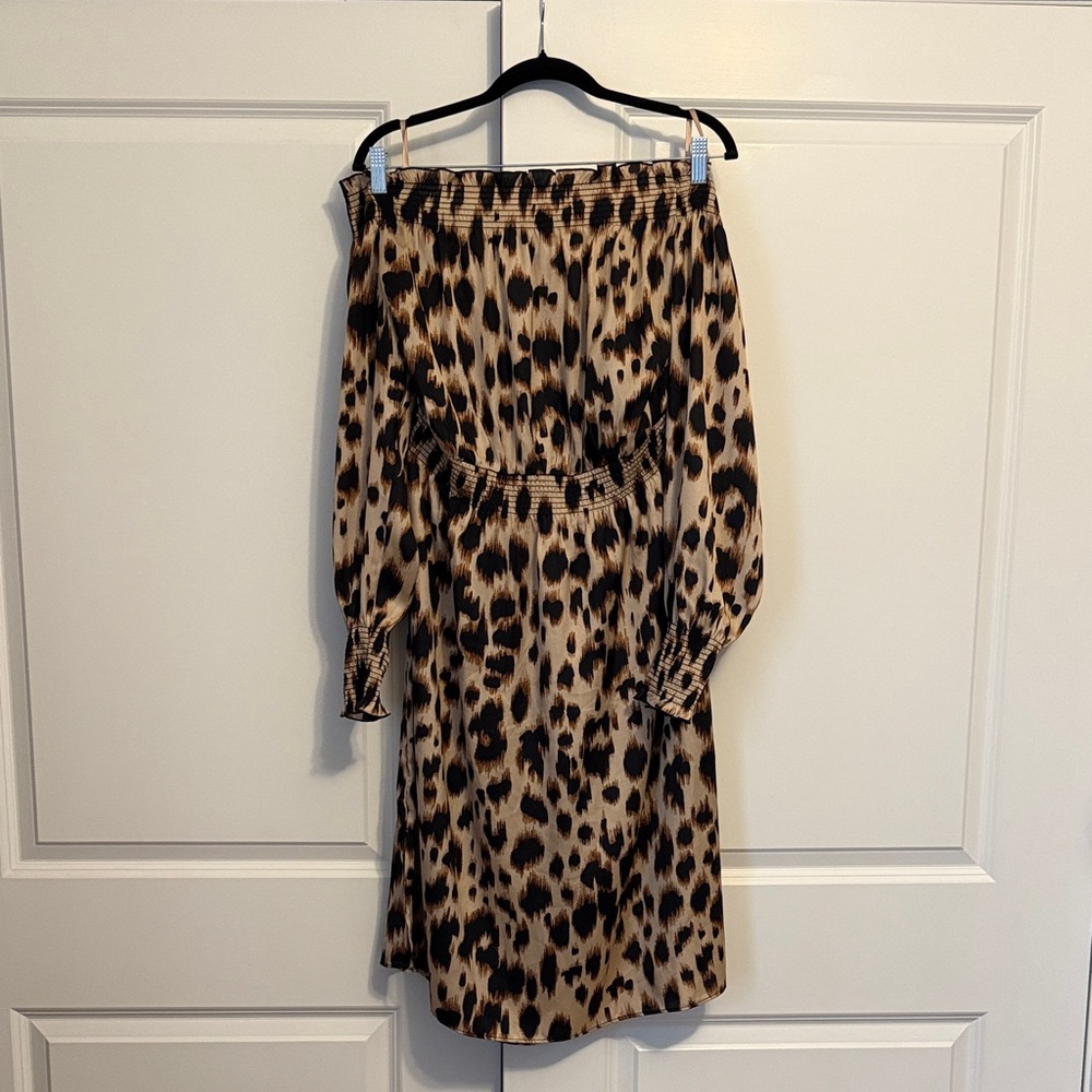 White House Black Market Leopard Print Midi Dress, Smocked Waist